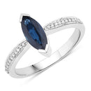 1.44 Carat Genuine Blue Sapphire and White Diamond 14K White Gold Ring-5