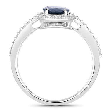 1.82 Carat Genuine Blue Sapphire and White Diamond 14K White Gold Ring - 0