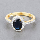 1.82 Carat Genuine Blue Sapphire and White Diamond 14K Yellow Gold Ring-4