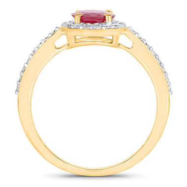 1.73 Carat Genuine Ruby and White Diamond 14K Yellow Gold Ring - 0