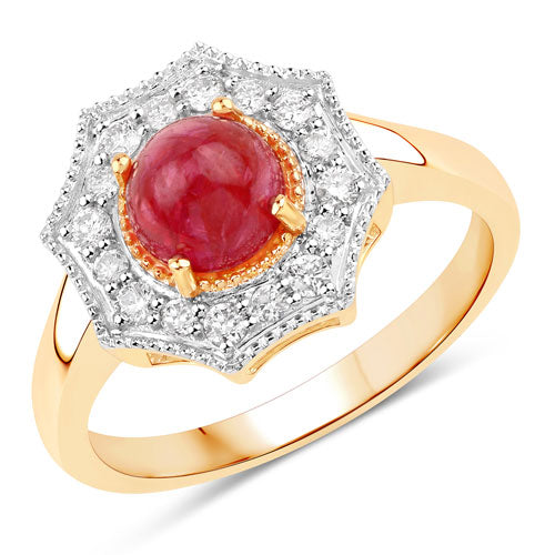 2.01 Carat Genuine Ruby and White Diamond 14K Yellow Gold Ring