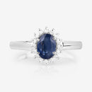 1.11 Carat Genuine Blue Sapphire and White Diamond 10K White Gold Ring-8