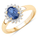 1.11 Carat Genuine Blue Sapphire and White Diamond 10K Yellow Gold Ring-1