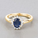 1.11 Carat Genuine Blue Sapphire and White Diamond 10K Yellow Gold Ring-4