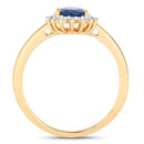 1.11 Carat Genuine Blue Sapphire and White Diamond 10K Yellow Gold Ring-2