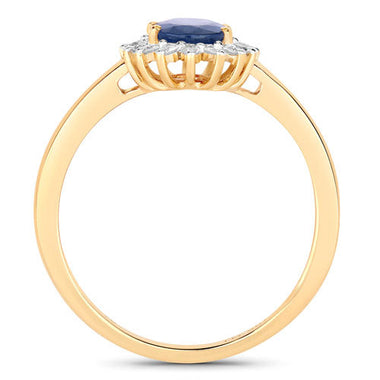 1.11 Carat Genuine Blue Sapphire and White Diamond 10K Yellow Gold Ring - 0