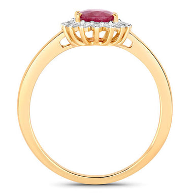 1.01 Carat Genuine Ruby and White Diamond 10K Yellow Gold Ring - 0