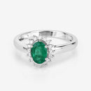 0.86 Carat Genuine Zambian Emerald and White Diamond 14K White Gold Ring-7