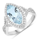 2.24 Carat Genuine Aquamarine and White Diamond 14K White Gold Ring-5