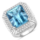 13.924 Carat Genuine Aquamarine and White Diamond 14K White Gold Ring-2