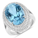 12.89 Carat Genuine Aquamarine and White Diamond 14K White Gold Ring-2