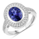 2.94 Carat Genuine Tanzanite and White Diamond 14K White Gold Ring-4