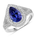 2.60 Carat Genuine Tanzanite and White Diamond 14K White Gold Ring-4