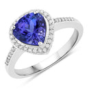 2.33 Carat Genuine Tanzanite and White Diamond 14K White Gold Ring-4