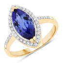 2.33 Carat Genuine Tanzanite and White Diamond 14K Yellow Gold Ring-4