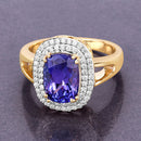 3.33 Carat Genuine Tanzanite and White Diamond 14K Yellow Gold Ring-5