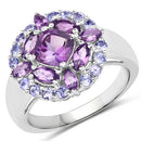 2.19 Carat Genuine Amethyst and Tanzanite .925 Sterling Silver Ring-4