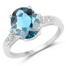 2.64 Carat Genuine London Blue Topaz and White Topaz .925 Sterling Silver Ring-4