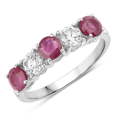 1.40 Carat Genuine Ruby and Lab Grown Diamond 14K White Gold Ring - 0