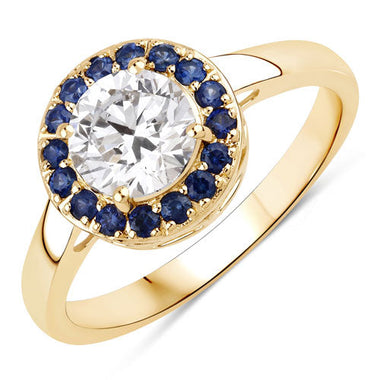 1.32 Carat Genuine Blue Sapphire and Lab Grown Diamond 14K Yellow Gold Ring - 0