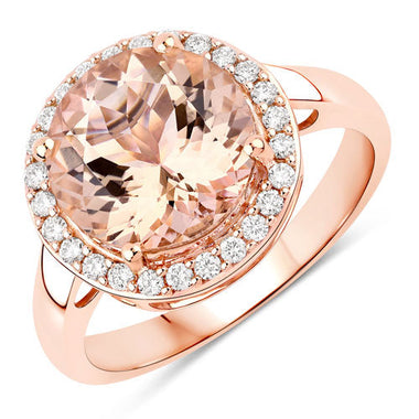 3.61 Carat Genuine Morganite and White Diamond 14K Rose Gold Ring - 0