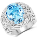 11.29 Carat Genuine Blue Topaz and White Topaz .925 Sterling Silver Ring-4