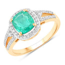 1.65 Carat Genuine Ethiopian Emerald and White Diamond 14K Yellow Gold Ring-1