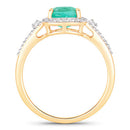 1.65 Carat Genuine Ethiopian Emerald and White Diamond 14K Yellow Gold Ring-2