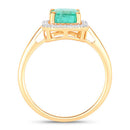 1.62 Carat Genuine Ethiopian Emerald and White Diamond 14K Yellow Gold Ring-2