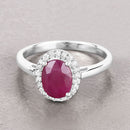 1.59 Carat Genuine Ruby and White Diamond 10K White Gold Ring-4