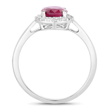 1.59 Carat Genuine Ruby and White Diamond 10K White Gold Ring - 0
