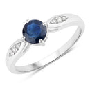 0.89 Carat Genuine Blue Sapphire and White Diamond 10K White Gold Ring-1