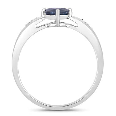 0.89 Carat Genuine Blue Sapphire and White Diamond 10K White Gold Ring - 0