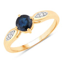 0.89 Carat Genuine Blue Sapphire and White Diamond 10K Yellow Gold Ring-1