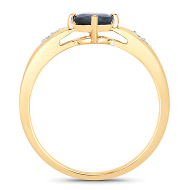 0.89 Carat Genuine Blue Sapphire and White Diamond 10K Yellow Gold Ring - 0