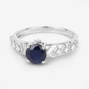 1.13 Carat Genuine Blue Sapphire and White Diamond 10K White Gold Ring-9