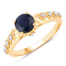 1.13 Carat Genuine Blue Sapphire and White Diamond 10K Yellow Gold Ring-1