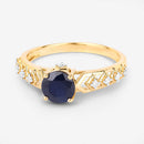 1.13 Carat Genuine Blue Sapphire and White Diamond 10K Yellow Gold Ring-9