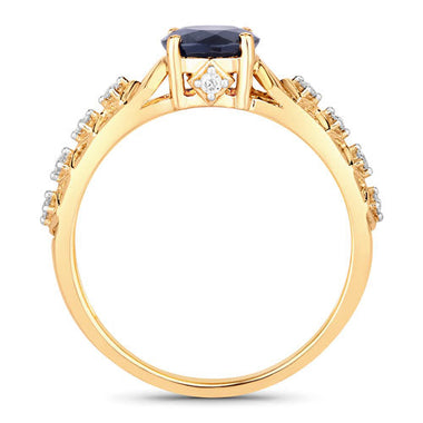 1.13 Carat Genuine Blue Sapphire and White Diamond 10K Yellow Gold Ring - 0