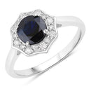 1.34 Carat Genuine Blue Sapphire and White Diamond 10K White Gold Ring-1
