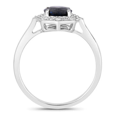1.34 Carat Genuine Blue Sapphire and White Diamond 10K White Gold Ring - 0