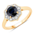 1.34 Carat Genuine Blue Sapphire and White Diamond 10K Yellow Gold Ring-1