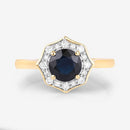 1.34 Carat Genuine Blue Sapphire and White Diamond 10K Yellow Gold Ring-8