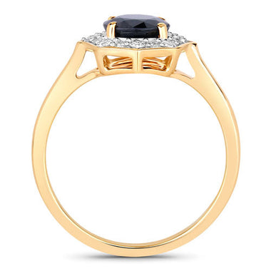 1.34 Carat Genuine Blue Sapphire and White Diamond 10K Yellow Gold Ring - 0