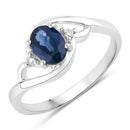 0.98 Carat Genuine Blue Sapphire and White Diamond 10K White Gold Ring-1
