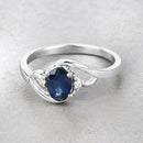 0.98 Carat Genuine Blue Sapphire and White Diamond 10K White Gold Ring-4