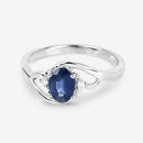 0.98 Carat Genuine Blue Sapphire and White Diamond 10K White Gold Ring-6