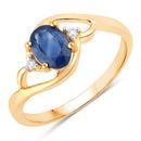 0.98 Carat Genuine Blue Sapphire and White Diamond 10K Yellow Gold Ring-1