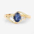 0.98 Carat Genuine Blue Sapphire and White Diamond 10K Yellow Gold Ring-8