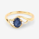 0.98 Carat Genuine Blue Sapphire and White Diamond 10K Yellow Gold Ring-9
